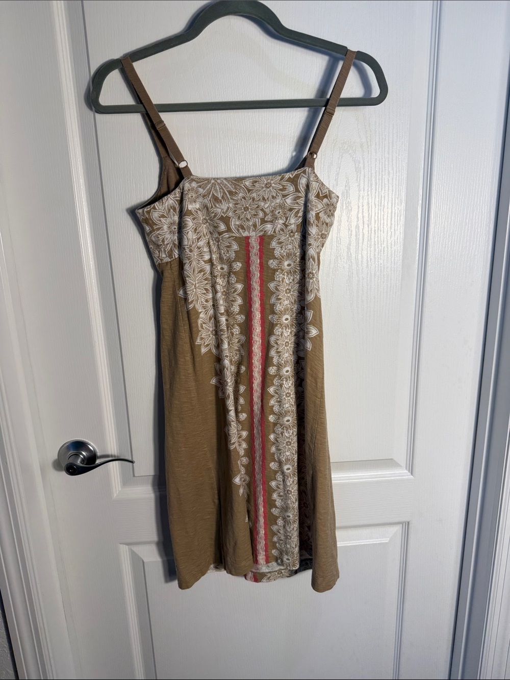 Tommy Bahama Brown with White Floral-Print Midi Dress Pink Trim Size XS Cotton - Picture 4 of 5